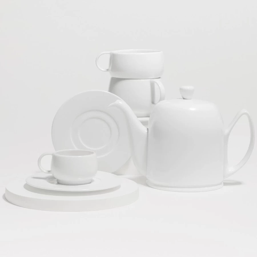 Degrenne Paris White Cafeteria Stackable Dining Plate Set - Modern Elegant Tableware