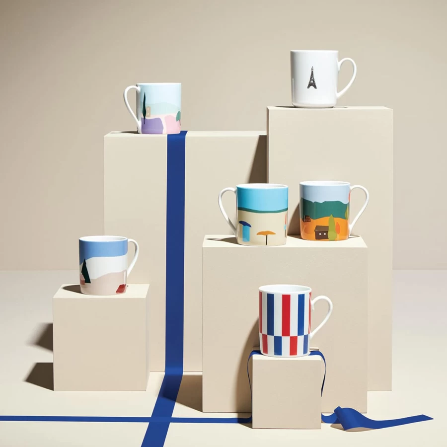 Degrenne Paris Blue White Red Striped Tableware Set - Elegant Dining Collection